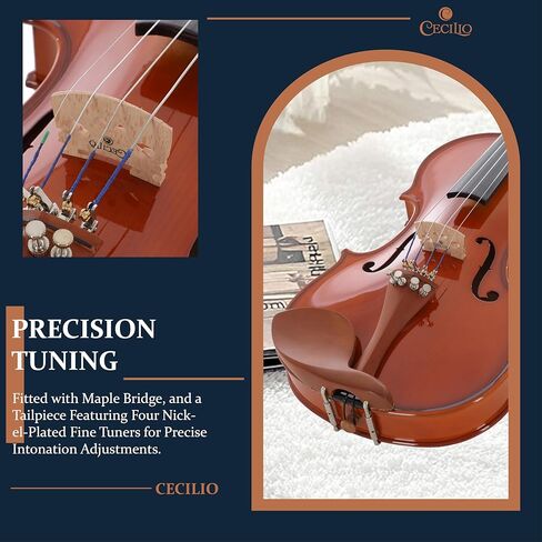 Cecilio Violin Solidwood Violin with 2 Brazilwood Bows, Rosin, Tuner, Shoulder Rest & Lesson Book – Ideal for Beginners, Size 3/4 in Kuwait