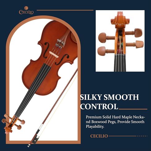 Cecilio Violin Solidwood Violin with 2 Brazilwood Bows, Rosin, Tuner, Shoulder Rest & Lesson Book – Ideal for Beginners, Size 3/4 in Kuwait