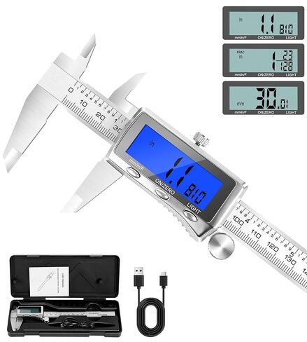 LuxBlue Digital Calipers Measuring Tool 6 Inch | Rechargeable Digital Vernier Caliper with Backlit LCD Screen, Auto-Off | Inch/MM/Fraction Easy Conversion, Stainless Steel Electronic Caliper for DIY in Saudi Arabia