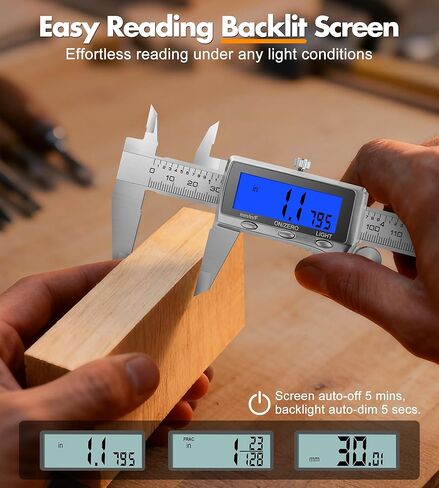 LuxBlue Digital Calipers Measuring Tool 6 Inch | Rechargeable Digital Vernier Caliper with Backlit LCD Screen, Auto-Off | Inch/MM/Fraction Easy Conversion, Stainless Steel Electronic Caliper for DIY in Saudi Arabia