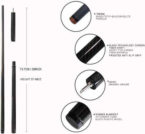 عصا القفز من ألياف الكربون مقاس 49 بوصة من EAGLEKING، عصا قفز البلياردو الاحترافية 1/3 مع رأس كسر كهربائي من الكربون لحمام السباحة/أسود 8 و9 كرات in Kuwait