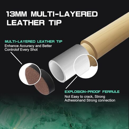 58" One Piece Pool Cue Stick with 12.5 MM Tip, Weight 20 OZ, Hardwood Canadian Maple Professional Billiard Cue Stick in Kuwait