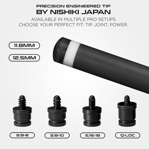 RHINO Must Pro Carbon Fiber Pool Cue Single Shaft, Super Low Deflection Billiard Cue Stick Shaft 30" with 11.8mm/12.5mm Nishiki Japan Tip, 5/16-18, 3/8-10, 3/8-8, Q-Loc Joint, Easy to Control in Saudi Arabia