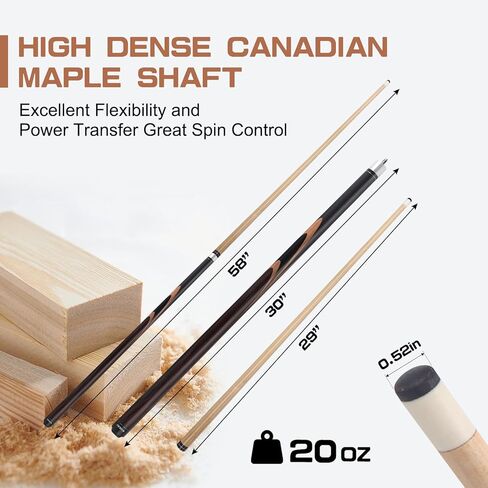 Pool Cues Sticks Made of Premium Maple Wood, 58" Billiard House Bar Pool Cue Sticks for Professional Billiard Players with Pool Cue Case, Includes 2 Extra Chalk in Kuwait