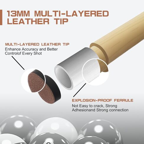 Pool Cues Sticks Made of Premium Maple Wood, 58" Billiard House Bar Pool Cue Sticks for Professional Billiard Players with Pool Cue Case, Includes 2 Extra Chalk in Kuwait