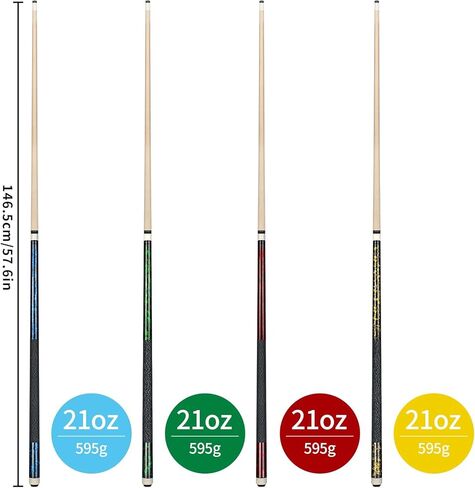 Kmise Pool Cue Stick Set of 4, New Upgraded Irish Linen Wire Grip, Canadian Maple Professional Pool Cues 21oz, 4 Colors Optional (Blue, Green, Red, Yellow in Kuwait
