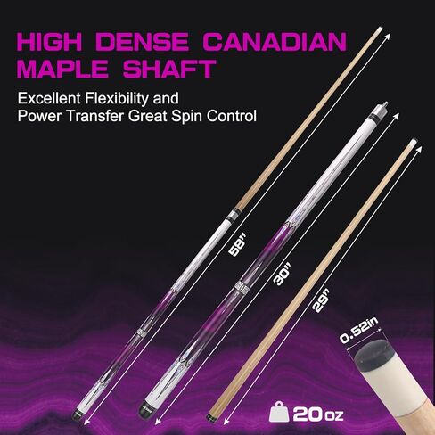 58 Inch 20oz Maple Billiard Pool Cue Stick Set with 12.5mm Tip, 3/8x8 Joint for Enhanced Control & Accuracy, Professional Low Deflection in Kuwait