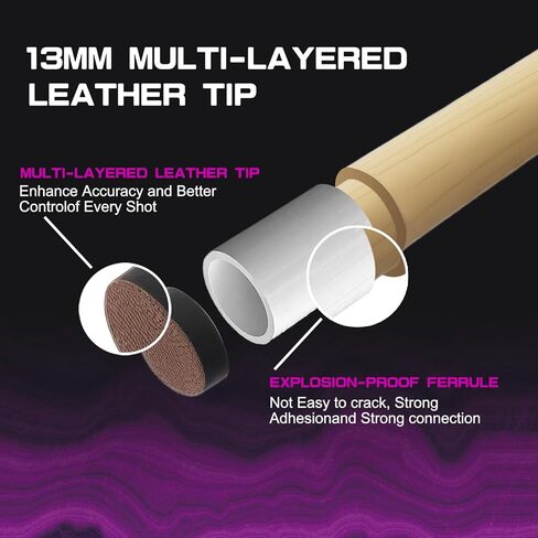 58 Inch 20oz Maple Billiard Pool Cue Stick Set with 12.5mm Tip, 3/8x8 Joint for Enhanced Control & Accuracy, Professional Low Deflection in Kuwait