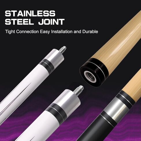 58 Inch 20oz Maple Billiard Pool Cue Stick Set with 12.5mm Tip, 3/8x8 Joint for Enhanced Control & Accuracy, Professional Low Deflection in Kuwait