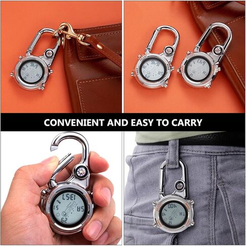 ساعة التسلق STOBAZA Carabiner ساعة جيب معدنية محمولة بمشبك للجنسين ملحقات رياضية خارجية مع قرص برتقالي للمشي لمسافات طويلة وحقائب الظهر in Saudi Arabia