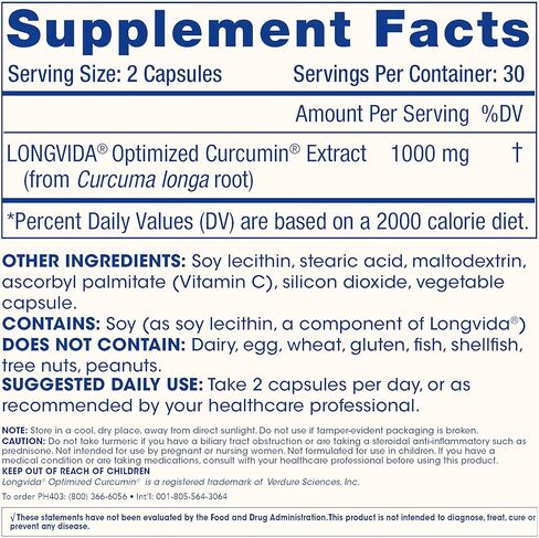 ProHealth Turmeric Curcumin Supplement: 285 Times More Bioavailable - Developed by Neuroscientists. 1000 mg Concentrated Longvida Curcumin Extract Per Serving (60 X 500mg Capsules Per Bottle) in Saudi Arabia