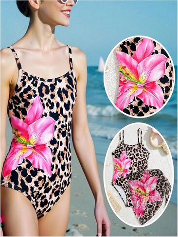 بدلة سباحة SHENHE للفتيات قطعة واحدة مع تنورة ملفوفة بطبعة الفهد لباس السباحة in Kuwait