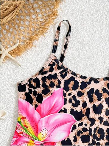 بدلة سباحة SHENHE للفتيات قطعة واحدة مع تنورة ملفوفة بطبعة الفهد لباس السباحة in Kuwait