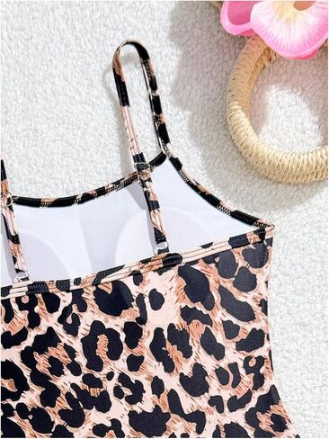 بدلة سباحة SHENHE للفتيات قطعة واحدة مع تنورة ملفوفة بطبعة الفهد لباس السباحة in Kuwait