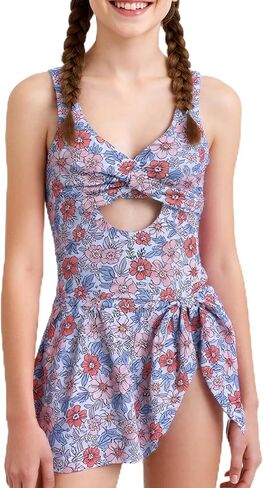 Girls One Piece Swimsuit Padded with Ruffle Skirt Girls Bathing Suit Adjustable Straps Teen Swimwear 9-16 in Kuwait