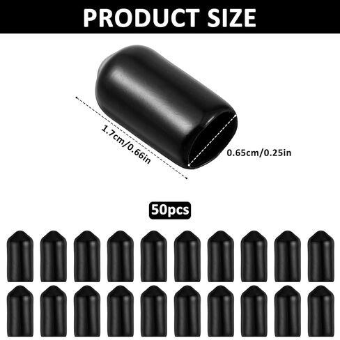 50PCS Black Round Rubber End Caps, 1/4 Inch 6.5mm Bolt Screw Thread Protector Cover Flexible Safety Tip Caps for Screw, Pipes, Rods, Cables in Kuwait