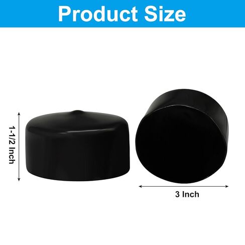 4 Pack 3 Inch Rubber End Caps, Flexible Rubber Cap PVC Plastic Plugs, Black Vinyl Covers Screw Thread Protectors Bolt Covers for Round Holes/Furniture Pipe/Dock Poles in Kuwait