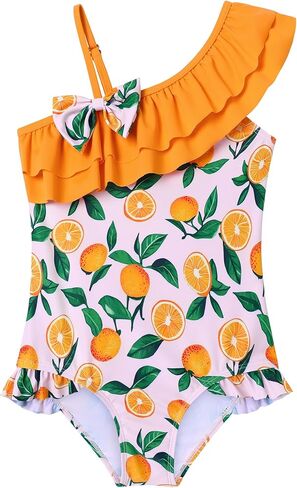 Girls Swimsuits Cute Bow Ruffle One Piece Bathing Suits with Adjustable Straps Swimwear Quick Dry Size 3-8 Years in Kuwait