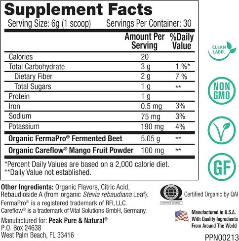ذروة البنجر العضوي المخمر النقي والطبيعي - مسحوق البنجر المخمر العضوي مسحوق مشروب الأطعمة الفائقة - مكملات أكسيد النيتريك لدعم ضغط الدم الطبيعي in Kuwait