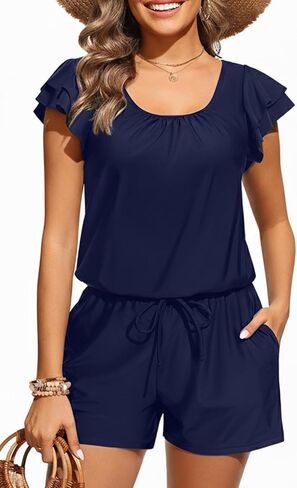 Tempt Me Women One Piece Romper Swimsuit - Ruffle Sleeve Modest Jumpsuit Bathing Suit with Shorts 2026 Swimwear in Saudi Arabia