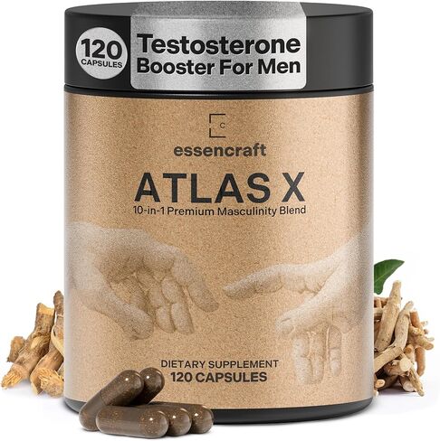 Essencraft Atlas X Testosterone Supplement for Men – 10-in-1 Natural Testosterone Booster & Muscle Booster w/Shilajit, Zinc, Tongkat Ali, & More (120 Capsules) in Saudi Arabia