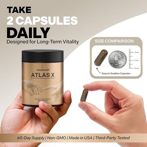 Essencraft Atlas X Testosterone Supplement for Men – 10-in-1 Natural Testosterone Booster & Muscle Booster w/Shilajit, Zinc, Tongkat Ali, & More (120 Capsules) in Saudi Arabia