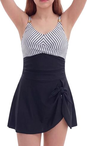 ملابس سباحة للفتيات المراهقات قطعة واحدة متواضعة للتحكم في البطن وأشرطة مبطنة فستان سباحة مع الجزء السفلي من 9 إلى 16 سنة in Kuwait