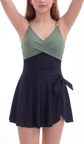 Teen Girls Swimsuits Modest One Piece Tummy Control Bathing Suit Straps Padded Swim Dress with Bottom 9-16 Years in Saudi Arabia