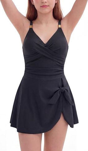 Teen Girls Swimsuits Modest One Piece Tummy Control Bathing Suit Straps Padded Swim Dress with Bottom 9-16 Years in Saudi Arabia