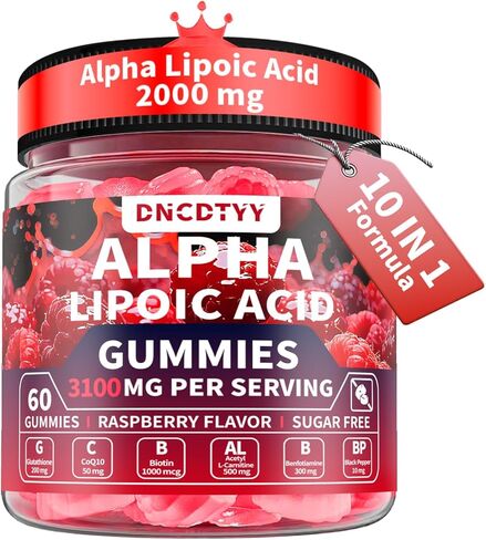 Alpha Lipoic Acid Gummies 2000mg Triple Strength Neuropathy Supplements - Liposomal ALA Complex for Brain & Liver & Skin and Nerve* Support, Sugar Free, 60 Counts, Raspberry Flavor in Saudi Arabia