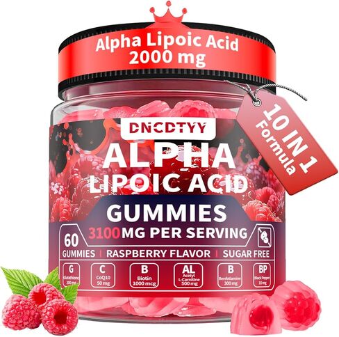 Alpha Lipoic Acid Gummies 2000mg Triple Strength Neuropathy Supplements - Liposomal ALA Complex for Brain & Liver & Skin and Nerve* Support, Sugar Free, 60 Counts, Raspberry Flavor in Saudi Arabia