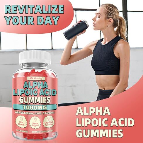 Alpha Lipoic Acid Gummies 1000 MG, High Potency Chewable ALA Supplement with Glutathione, CoQ10, Vitamin B Complex for Antioxidant, Cognitive, Nerve* Support, Sugar-Free, Raspberry Flavor, 60 Counts in Saudi Arabia