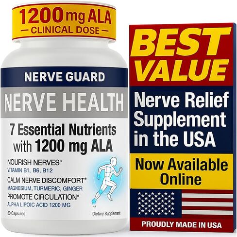 Nerve Relief with 2400 mg Alpha Lipoic Acid – 7 Powerful Nutrients to Support Feet Hands Toes – 2400mg ALA, Vitamins B12 B6 & B1, Magnesium, Turmeric – 60 Capsules in Saudi Arabia