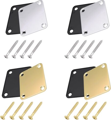Electric Guitar Neck Plate with Crews Reinforce Board 4 Pack Guitar Neck Joint Plates with Mounting Screws for Strat Tele Style Electric Guitar Bass (2*Silver+2*Gold) in Saudi Arabia