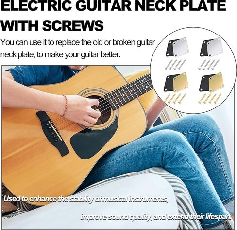 Electric Guitar Neck Plate with Crews Reinforce Board 4 Pack Guitar Neck Joint Plates with Mounting Screws for Strat Tele Style Electric Guitar Bass (2*Silver+2*Gold) in Saudi Arabia