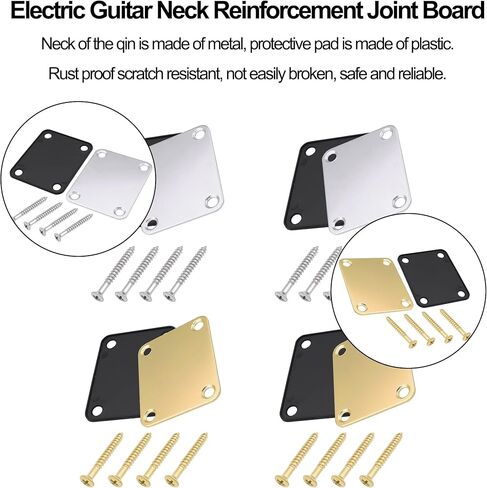 Electric Guitar Neck Plate with Crews Reinforce Board 4 Pack Guitar Neck Joint Plates with Mounting Screws for Strat Tele Style Electric Guitar Bass (2*Silver+2*Gold) in Saudi Arabia