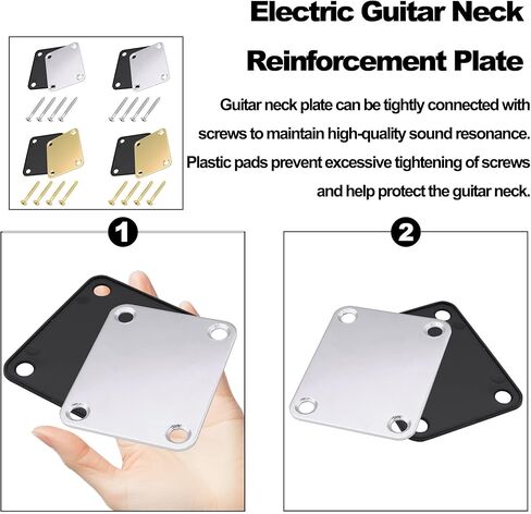 Electric Guitar Neck Plate with Crews Reinforce Board 4 Pack Guitar Neck Joint Plates with Mounting Screws for Strat Tele Style Electric Guitar Bass (2*Silver+2*Gold) in Saudi Arabia