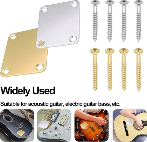 Electric Guitar Neck Plate with Crews Reinforce Board 4 Pack Guitar Neck Joint Plates with Mounting Screws for Strat Tele Style Electric Guitar Bass (2*Silver+2*Gold) in Saudi Arabia