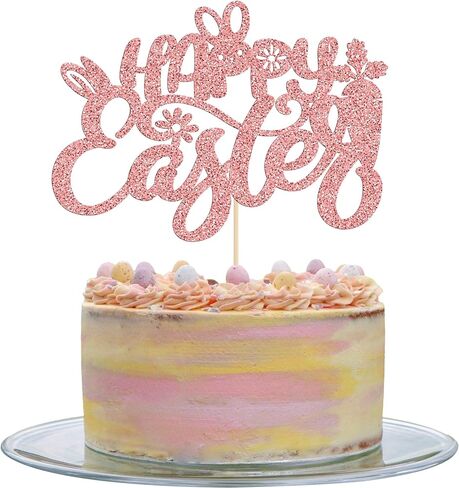 24Pcs Easter Bunny One Cupcake Toppers Some Bunny is One Birthday Decorations Pink Glitter Easter Cake Decorations Bunny Easter Theme Girl Spring Theme First Birthday Party Decorations in Kuwait