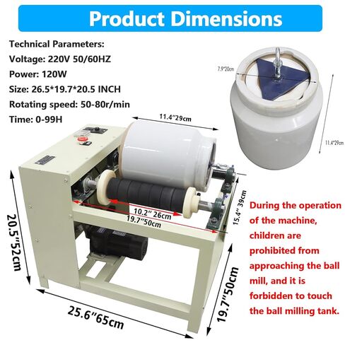 220V Ceramic Ball Mill Grinding Machine with 5L Ceramic Tank Laboratory Ball Mill Grinder with 11Lbs Alumina Ceramic Grinding Balls for Dry & Wet Grinding 120W in Saudi Arabia