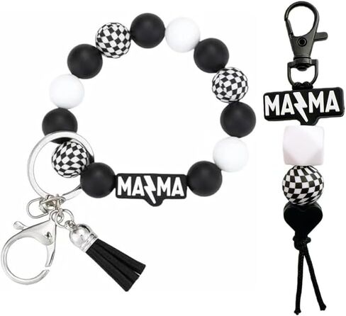 Mama Wristlet and Keychain Set, Checkered Black Mom Key Ring for Mom Birthday Gifts Mothers Day Gift in Kuwait