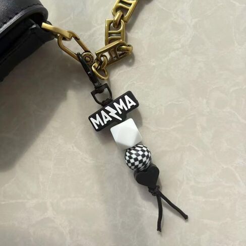 Mama Wristlet and Keychain Set, Checkered Black Mom Key Ring for Mom Birthday Gifts Mothers Day Gift in Kuwait
