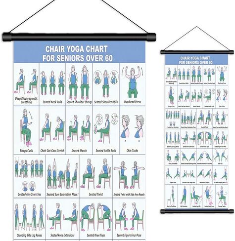 Chair Yoga Wall Chart 16.8*39.4"-31Poses for Seniors & Beginners – Fabric Poster with Hanging Rod & Rope – Durable, Foldable, and Easy to Display in Home or Office – Stretching & Mobility Guide in Kuwait