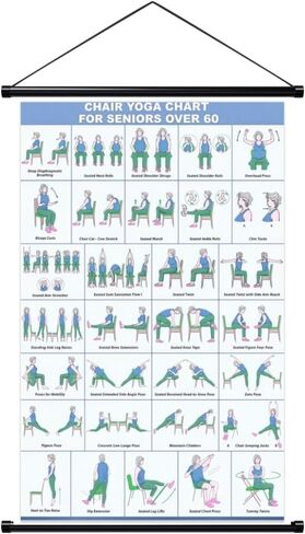 Chair Yoga Wall Chart 16.8*39.4"-31Poses for Seniors & Beginners – Fabric Poster with Hanging Rod & Rope – Durable, Foldable, and Easy to Display in Home or Office – Stretching & Mobility Guide in Kuwait