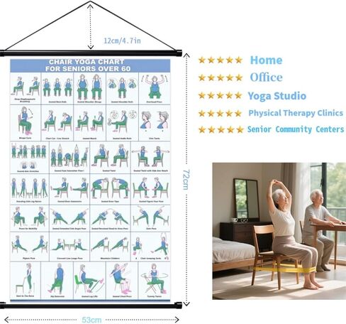 Chair Yoga Wall Chart 16.8*39.4"-31Poses for Seniors & Beginners – Fabric Poster with Hanging Rod & Rope – Durable, Foldable, and Easy to Display in Home or Office – Stretching & Mobility Guide in Kuwait