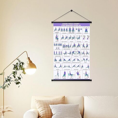 Chair Yoga Wall Chart 16.8*39.4"-31Poses for Seniors & Beginners – Fabric Poster with Hanging Rod & Rope – Durable, Foldable, and Easy to Display in Home or Office – Stretching & Mobility Guide in Kuwait