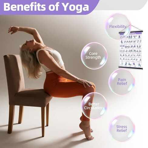 Chair Yoga Wall Chart 16.8*39.4"-31Poses for Seniors & Beginners – Fabric Poster with Hanging Rod & Rope – Durable, Foldable, and Easy to Display in Home or Office – Stretching & Mobility Guide in Kuwait