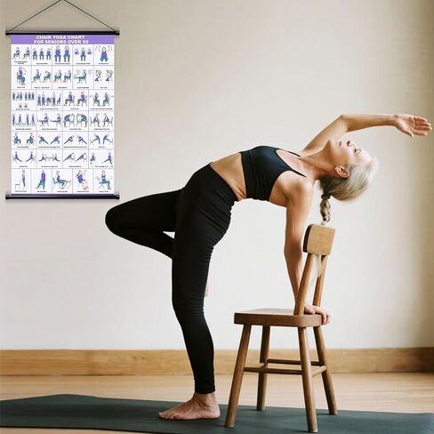 Chair Yoga Wall Chart 16.8*39.4"-31Poses for Seniors & Beginners – Fabric Poster with Hanging Rod & Rope – Durable, Foldable, and Easy to Display in Home or Office – Stretching & Mobility Guide in Kuwait