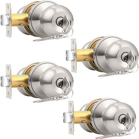 Probrico 10 Pack Keyed Alike Entry Knobs with Keys, Brushed Nickel Ball Door Knobs Entrance Lockset, Single Cylinder Door Lock in Kuwait