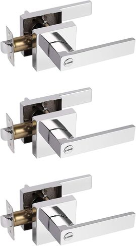Probrico 10 Pack Commercial Heavy Duty Privacy Door Levers, Flat Style Door Handle Set for Bed and Bath, Left or Right Handing Leverset Lockset, Polished Chrome Finish in Kuwait